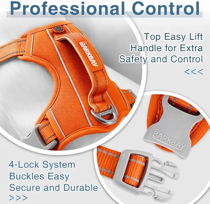 BARKBAY Dog Harness No Pull Oxford with ID Tag Pocket - Heavy Duty, Reflective, Easy Control for Large Dogs(Pumpkin Oxford,S)