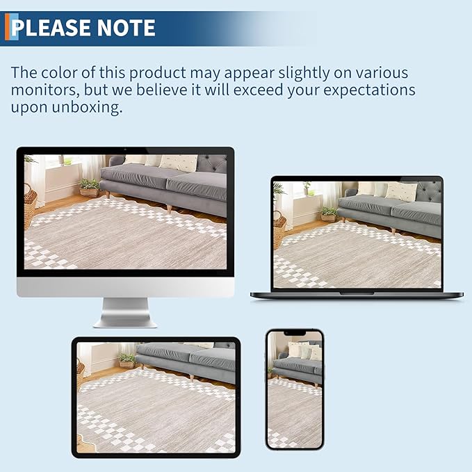 GarveeHome Scalloped Washable Rug 9x12 Area Rug for Living Room Modern Border Large Bedroom Throw Carpet with Rubber Backing Stain Resistant Boho Rug for Dining Room Home Decor Office, Fog