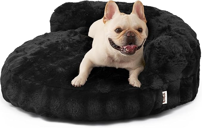 EHEYCIGA Dog Bed Medium Size Dog, Fluffy Small Dog Couch with Removable Washable Cover, Bolster Pet Sofa, Waterproof and Non-Slip, 30" x 30"x 8.5", Black