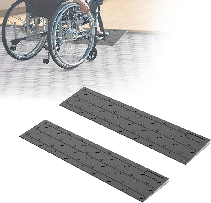 1" Rise 2 Pack Rubber Threshold Ramp for Doorways, 36" Wide Wheelchair Ramp 2200 Lbs Capacity, Entry Curb Ramp with Non-Slip Surface, for Wheelchairs, Scooter, Power Chairs, Driveways