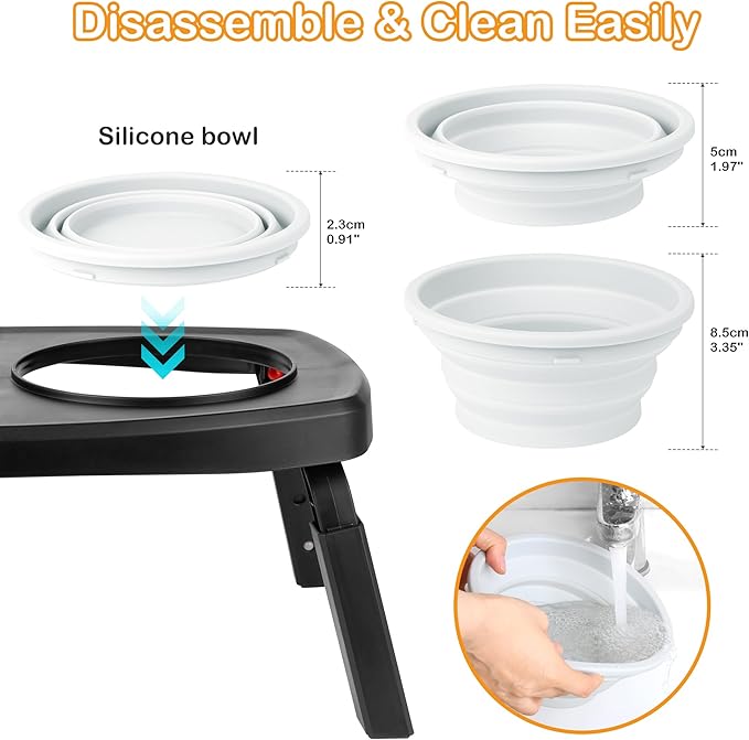 Adjustable Elevated Dog Bowls Stand – 4-Level Height Portable Feeder with Collapsible Silicone Bowls, Non-Slip Base for Medium & Large Dogs – Travel Dog Bowl & Water Dish