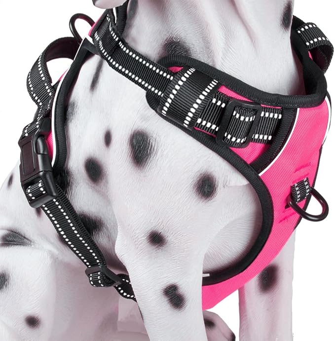 PoyPet No Pull Dog Harness, Reflective Comfortable Vest Harness with Front & Back 2 Leash Attachments and Easy Control Handle Adjustable Soft Padded Pet Vest for Small to Large Dogs (Pink,M)