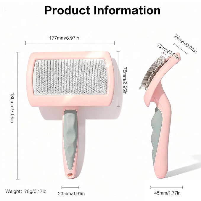 Dog Slicker Brush for Shedding, 135° Angled Pins Dematting Brush for Long Haired Dogs & Cats, Gentle Deshedding Tool with Lightweight Handle, Pink