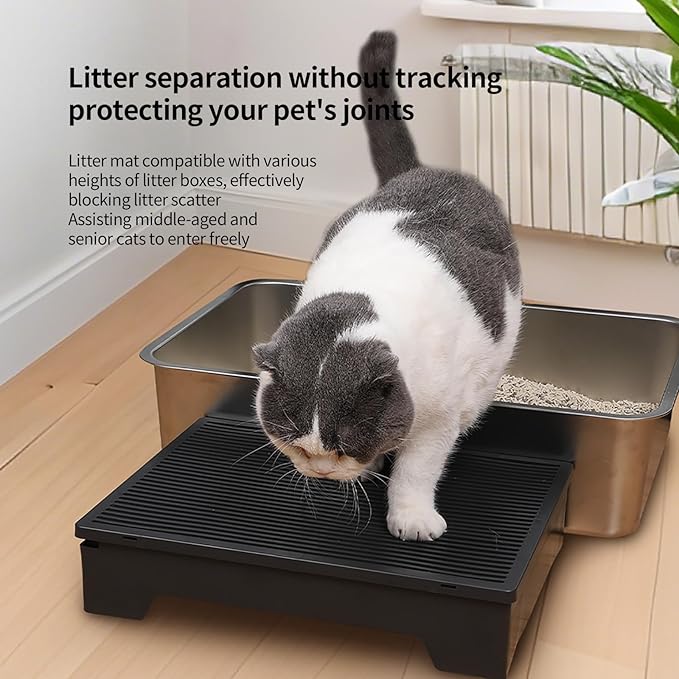 PAKEWAY Cat Ramp for Litter Box ??Adjustable Elevated Cat Step for Senior Cats, Kittens & Small Pets ??Fits Automatic & High-Sided Litter Boxes ??Non-Slip, Easy to Clean Litter Box Ramp