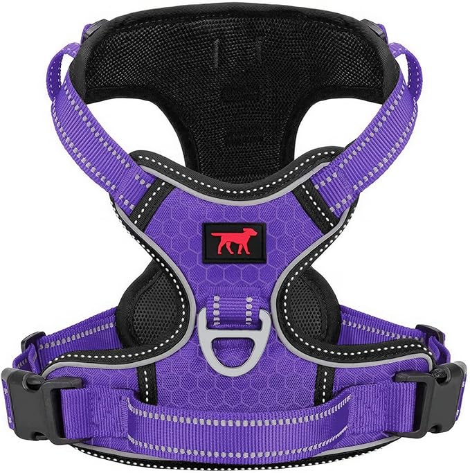 Tuff Pupper No Pull Easy Walk Dog Harness | Heavy Duty Pet Vest | Front & Back Leash Clips | Strong Safety Handle | Reflective Anti Pull Vest | Comfortable Padded Escape Proof Harness(Medium, Purple)