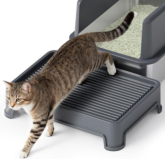 Cat Ramp for Litter Box Elevated Litter Ramp for Cat Litter Boxes, Washable Easy Cleaning Steps with Filter Functions Suitable for Small & Elderly Cats(14"x10"x2.5")