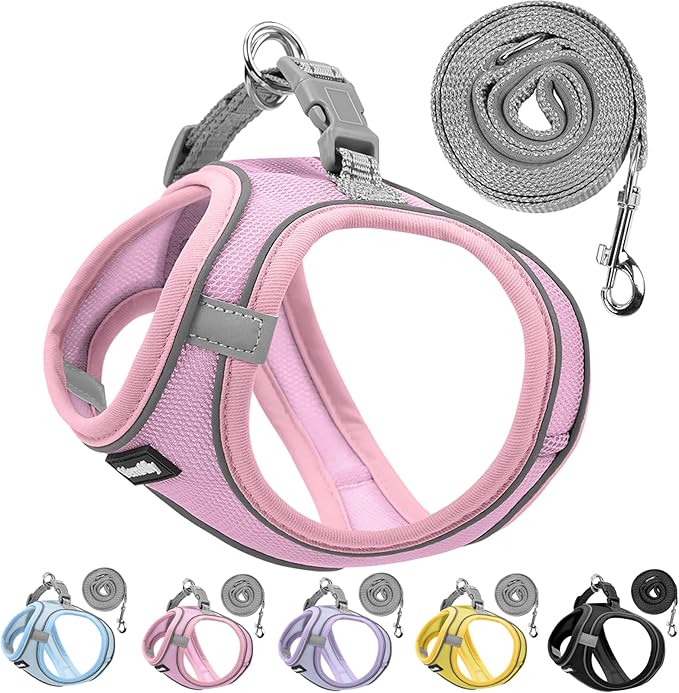Sparkly Dog Harness Small Sized and Leash Set for Small Dogs Cats,Pink XS Puppy Harness, Step in Soft Dog Reflective Vest, Breathable Mesh Pet Harness. (Pink, XS)