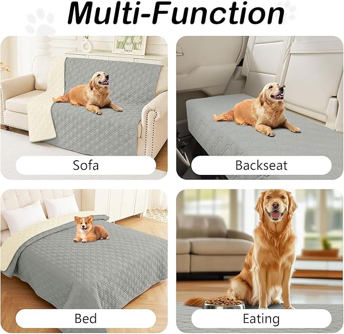 hyha Waterproof Dog Bed Blanket, Soft Pet Blankets, Waterproof Couch Cover for Dogs, Reversible Sofa Covers Washable for Furniture (30x53 Inch, Grey/Beige)