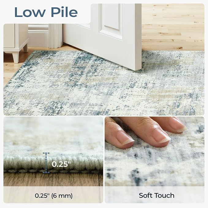 Washable Rugs 5x7 Area Rugs for Living Room, Blue Beige Modern Abstract Carpet for Bedroom, Non-Slip Soft Accent Rug for Kids Room Office Dining Room