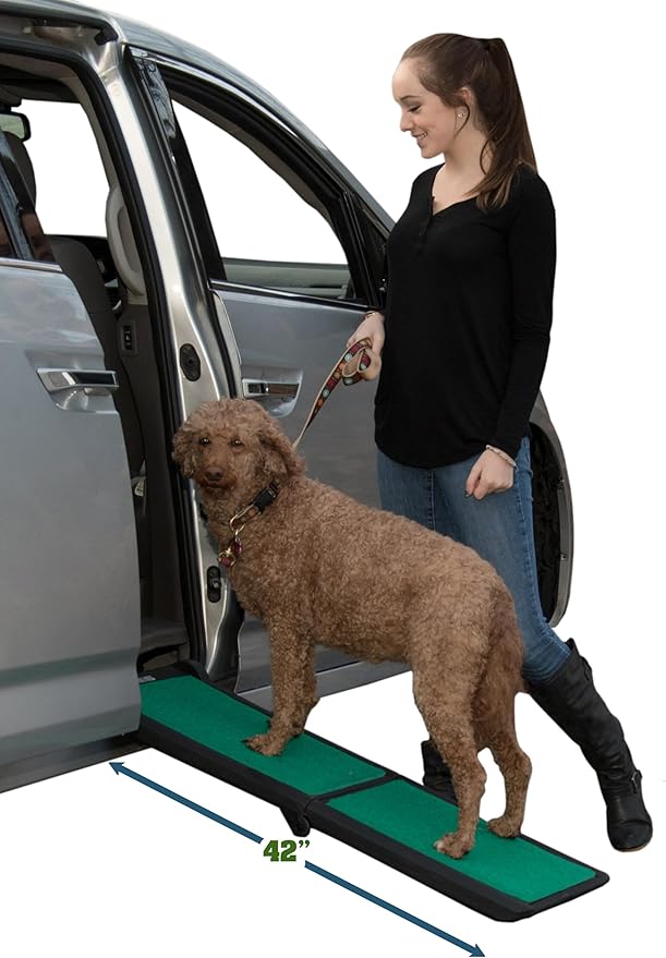 Pet Gear SupertraX Ramps for Dogs and Cats, Maximum Traction Surface, Portable/Easy-Fold (No Tools Required), Built in Handle for Travel, 5 Models, 42" L X 16" W, Supports 150 lbs, Emerald