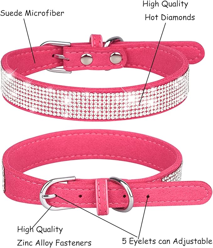 Bling Dog Collar for Small Medium Large Dogs, Rhinestone Dog Collars for Girl and boy Dog, Diamond Puppy Collars, Adjustable Leather Suede SOFE Cat Collar (M(13"-15.4"/33CM-39CM), Rose Red1)