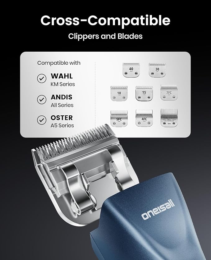 oneisall Professional Dog Grooming Clippers, Cordless Professional Dog Clippers for Grooming, 2-Speed Heavy Duty Clippers for Thick Curly Matted Coats, Detachable A5 Blade, Detachable Batteries