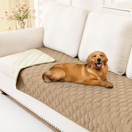 Smiry Waterproof Dog Bed Cover Blanket, Soft Reversible Pet Blanket, Washable Leakproof Cats Dogs Couch Cover for Sofa, Couch, Furniture, Plaid (30x70 Inch, Camel/Beige)