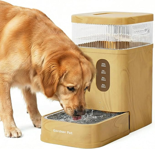 Gardner Pet 2.2 Gallon Automatic Dog Water Bowl Dispenser 8.5L Gravity Water Feeder with Stainless Steel Bowl & Maifan Stone Filter, BPA-Free for for Cats and Dogs (Brown, 2.2 Gallon)