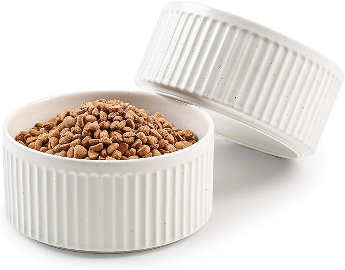 Non-Slip Ceramic Dog Bowls,8" Dog Food and Water Bowl Set with Silicone Base, 64oz/8cups Weighted Flip-Proof Pet Feeding Bowl for Medium and Large Dogs (2Pack,White)