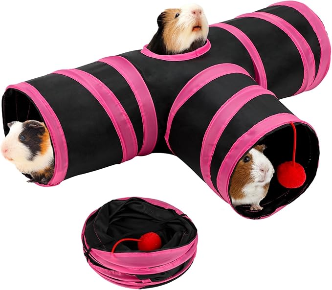 Rypet Guinea Pig Tunnel, 3 Way Collapsible Rabbit Tunnel, Small Pet Tunnels and Tubes with Interactive Ball for Rabbit Ferret Hamster Chinchilla Hedgehog Hiding and Resting