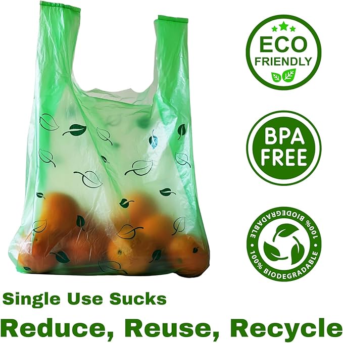 T-shirt Biodegradable Green Plastic Bag (600 ct.) Small Can Liners Thank You Grocery Shooping Size Doggy Poop Bags Compatible with Arm & Hammer Swivel Bin & Rake pooper scooper Multipurpose Bags