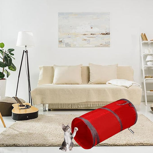 Cat Tunnel for Indoor Cats Interactive, Rabbit Tunnel Toys, Pet Toys Play Tunnels for Cats Kittens Rabbits Puppies Crinkle Collapsible Pop Up Red 20"