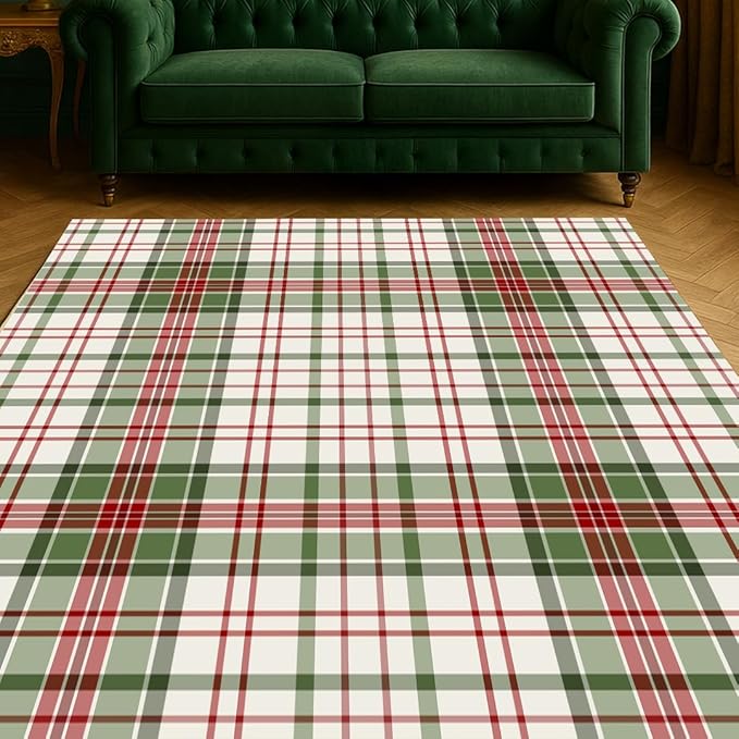 Muddy Mat짰 Plaid 3x5 Washable Area Rugs for Living Room, Bedroom & Dining Room ??Modern Soft Low Pile Non Slip Carpet ??Pet Friendly Waterproof Foldable Rugs for Home