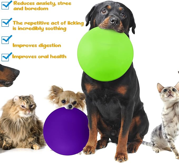 Patelai 2 Pcs Dog Enrichment Lick Bowls Silicone Freeze Bowls Interactive Cat Licking Mats Slow Feeders for Pet Oral Health Boredom Anxiety Relief, Wobble or Stay Put(Green, Purple,Bone)