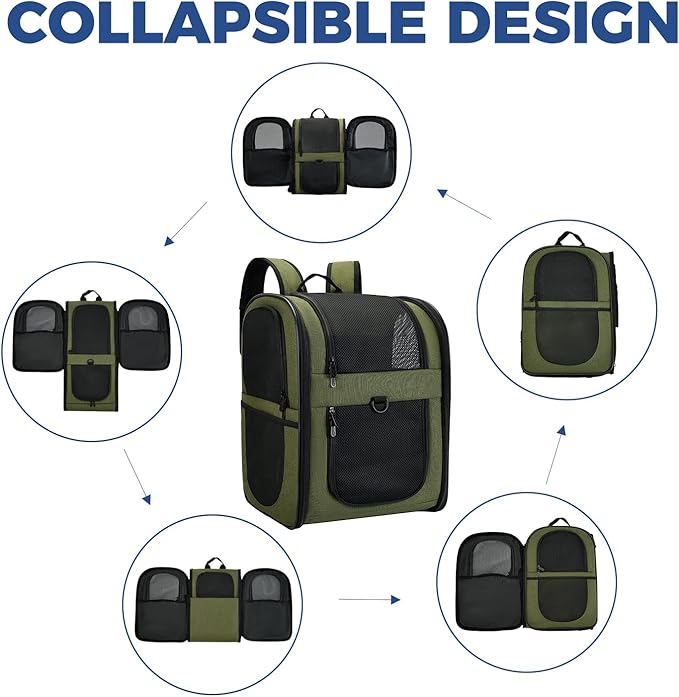 Apollo Walker Dog & Cat Carrier Backpack for 4-18lb Pets - Ventilated Safe Design with Padded Back Support, Breathable Mesh Pet Backpack for Hiking, Travel, Outdoor (Green)