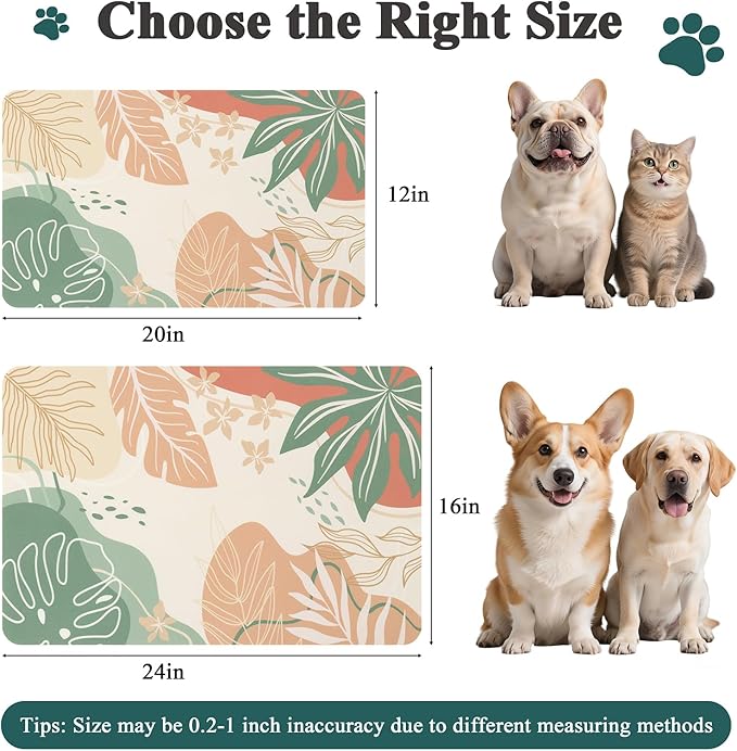 Topotdor Boho Dog Food Mat for Floors, Absorbent Quick-Dry Cat Pet Feeding Mat, Non-Slip Dog Bowl Mat for Food and Water, Pet Placemat for Dogs, Cats, Puppy Accessories, 12"x20", Red