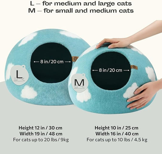 MEOWFIA Cat Cave – Premium Felt Cat Bed for Indoor Cats, Handmade Merino Wool (Nap Blue, Medium)