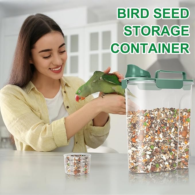 TBMax Cat Dog Food Storage Container 5 to 7 lbs, Secondary Pet Food Storage Container Beyond a Large Dog Food Bin for Daily Use, Easy-Pouring Bird Seed Dispenser, Travel Kibble Holder -Bottle Green