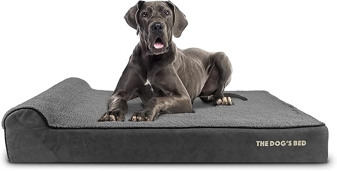 The Dog’s Bed Orthopedic Memory Foam Dog Bed with Headrest, Plush Fabric, Grey Plush, XXL, 6-Inch