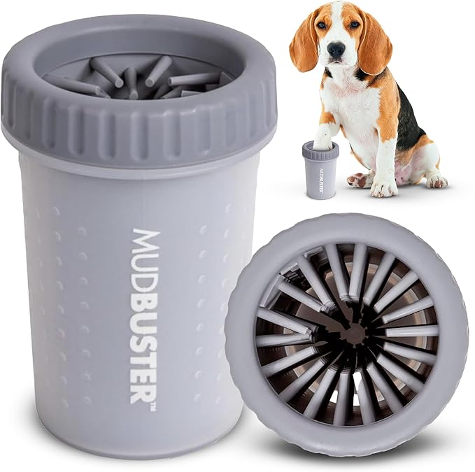 Dexas Medium MudBuster Portable Dog Paw Washer, Light Gray - Premium Quality Pet Supplies and Dog Accessories - Cleansing, Self Cleaning, Silicone - 6x6x6 Inches, 0.308 kg, 1 Count