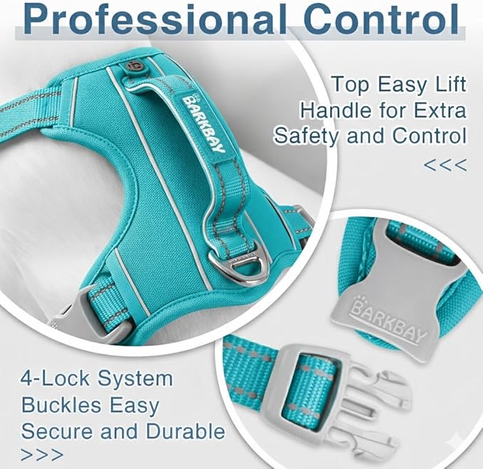 BARKBAY Dog Harness No Pull Oxford with ID Tag Pocket - Heavy Duty, Reflective, Easy Control for Large Dogs(Aqua Oxford,S)