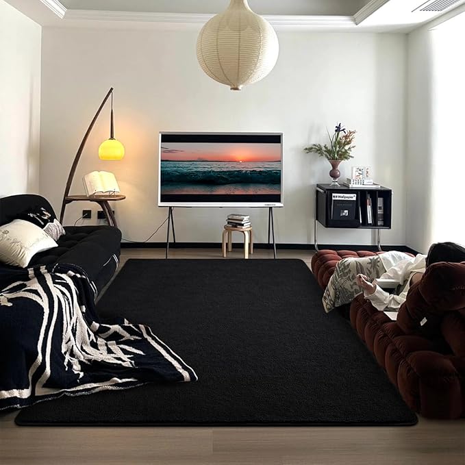DweIke 4x6 Black Area Rugs for Bedroom, Super Soft Living Room Rug, Thickened Memory-Foam Throw Carpet, Non-Slip and Washable Carpets for Kids Boys Girls Room Dorm Nursery Home Decor