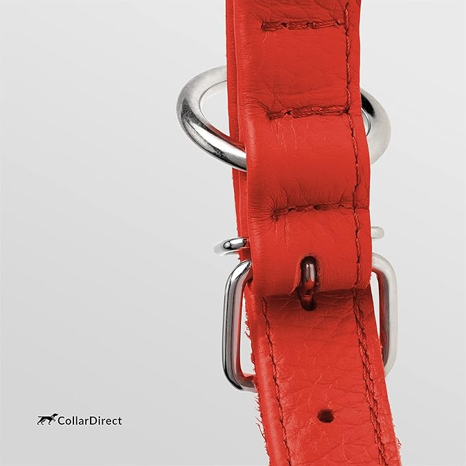 CollarDirect Rolled Leather Dog Collar, Soft Padded Round Puppy Collar, Handmade Genuine Leather Collar Dog Small Large Cat Collars 13 Colors (15-19 Inch, Red Textured)