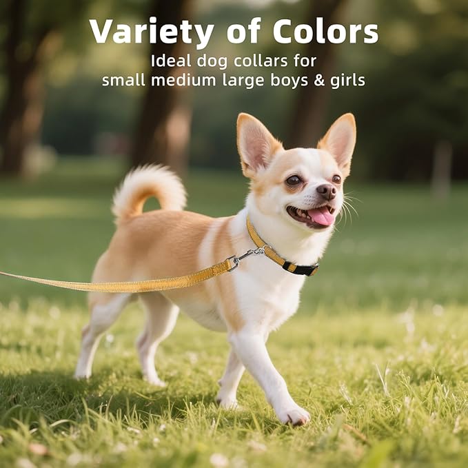 Soft Reflective Dog Collar for Extra Small Dogs, Lightweight Adjustable Puppy Collar with Neoprene Padding, Gentle Nylon for Chihuahua Yorkie,Khaki,XS