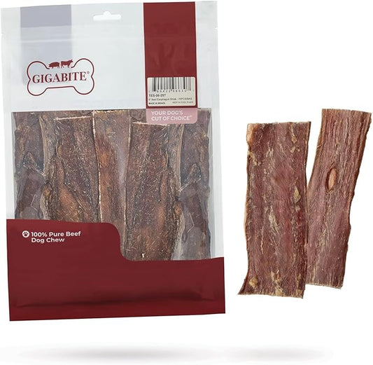 GigaBite Single Ingredient All Natural Free Range Bully Treats and Chews - Bully Sticks/Bladder Sticks/Beef Esophagus by Best Pet Supplies - Esophagus Strips (6 Inch), Pack of 22
