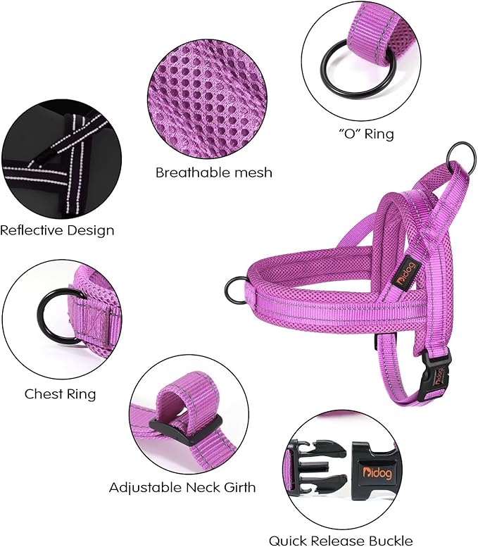 Didog No Pull Dog Harness with Soft Mesh Padded,Reflective & Quick Fit Light Weight Dog Strap Vest Harness,Easy for Walking Training (L:Chest 26-32", Purple)