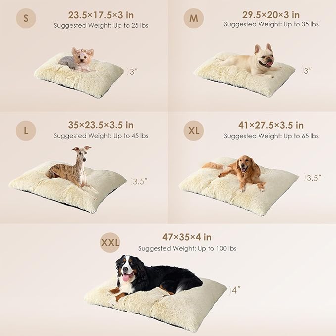 EHEYCIGA Fluffy Dog Crate Bed for Medium Dogs, Plush Faux Fur Crate Pad, Calming Anti Anxiety Medium Dog Bed, Washable Soft Warm Mat with Non-Slip Bottom, Ivory Beige
