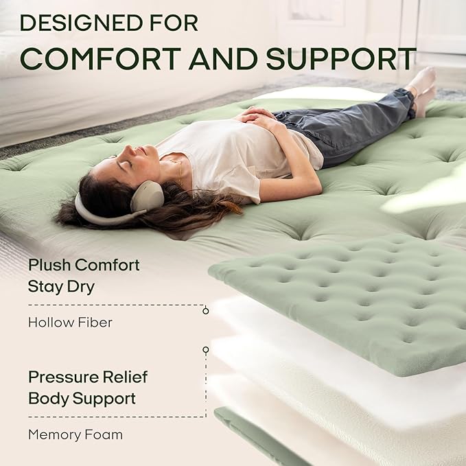 ZonLi Japanese Floor Futon Mattress King Size 80"x 76", 100% Cotton Cover 2.5'' Thicken Tatami Mattress, Foldable Sleeping Pad, Portable Dormitory Tatami Mat, Roll Up Floor Lounger Bed for Adult