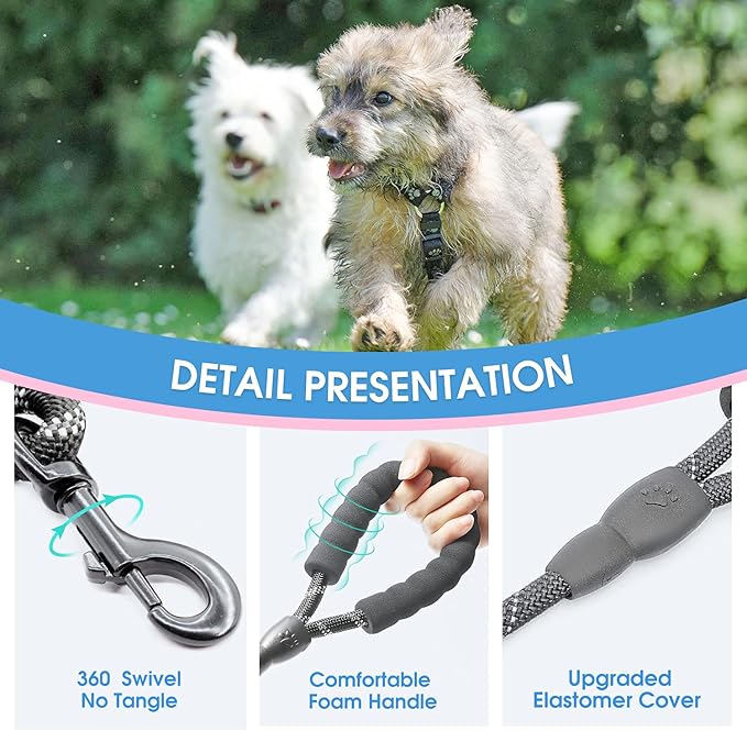 BAAPET 2/4/5/6 FT Dog Leash with Comfortable Padded Handle and Highly Reflective Threads for Small Medium and Large Dogs (5FT-1/3'', Black)