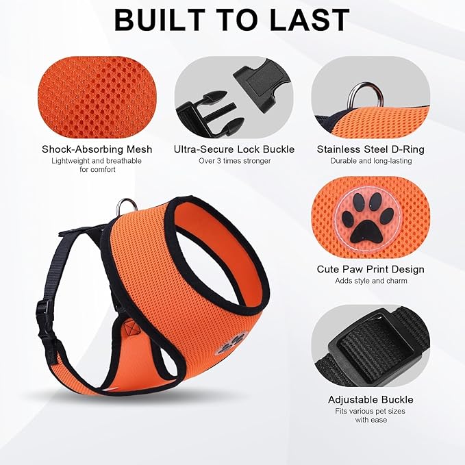 BINGPET No Pull Dog Harness,Soft Mesh Breathable All Weather Vest Harness,Safety Protection Design Durable Adjustable Step-in Easy Walk Dog Harness for Small Medium Large Dogs(Orange,S)