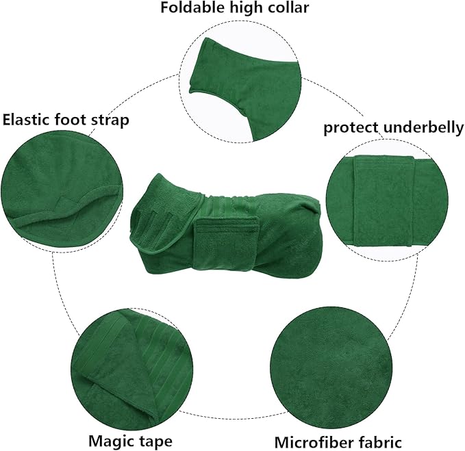Geyecete Dog Drying Coat - Dog Bathrobe Towel - Microfibre Fast Drying Super Absorbent Pet Cat Bath Robe Towel, Luxuriously Soft Green XXL