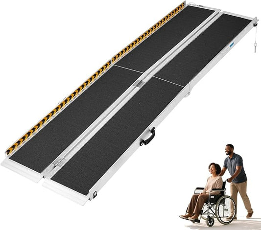 7FT Wheelchair Ramp, Anti-Slip Aluminum Folding Portable Handicap Threshold Entry Ramp for Home, Doorways Steps, Scooter, Stairs, 600LBs Capacity