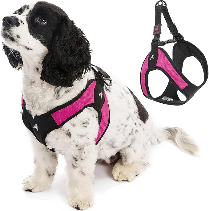 Gooby Hot Pink Small Dog Harness, Easy Fit No Pull with Quick Release Buckle, Machine Washable, Escape Free, Sporty Style