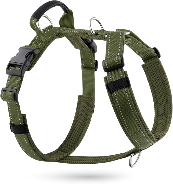 No Pull Dog Harness with Handle, Soft Mesh Padded Adjustable for Small Medium Large Dogs | Reflective Easy Walk Harness with Front Clip for Training, Running & Outdoor (Ranger Green, XL)