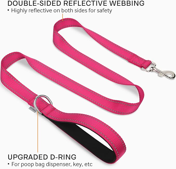Joytale Dog Leash Heavy Duty for Small Medium Dogs, 5 FT Reflective Nylon Pet Walking Lead with Soft Padded Handle, Durable & Tangle Free for Training, Running & Safety Control, Hotpink