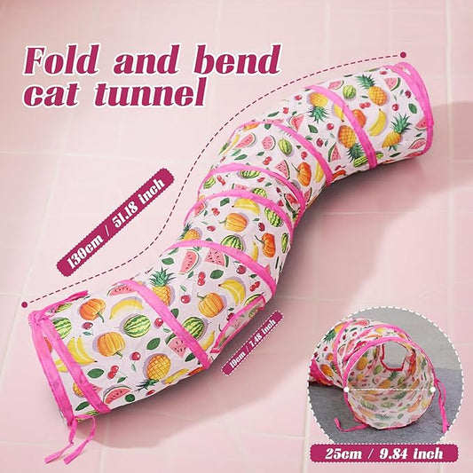Andiker Cat Tunnel for Indoor Cats, 45" Long Rainbow Collapsible Kitten Tube with a Fun Ball and 2 Holes Cat Play Tunnel, Rabbit Tunnel for Kittens Exercising Hiding Training and Running (S Pink)