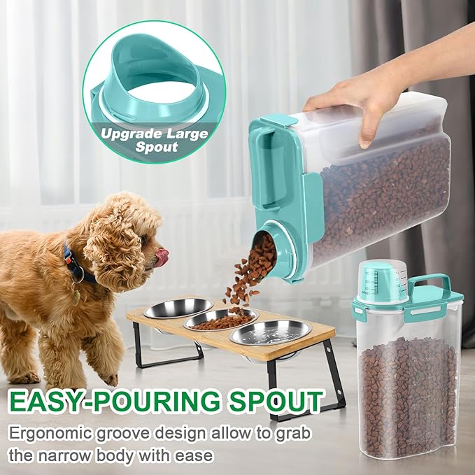 TBMax Dog Food Storage Containers 2 Pack 8 to 10 Lbs, Airtight Pet Food Container Dispenser with Large Spout & Portable Handle, Travel Dog Treat Cat Food Storage Bin Bird Seed Container -Cyan