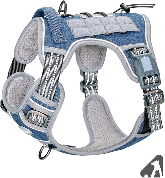 AUROTH Tactical Dog Harness for Small Medium Dogs No Pull Adjustable Pet Harness Reflective K9 Working Training Easy Control Pet Vest Military Service Dog Harnesses Denim Blue S