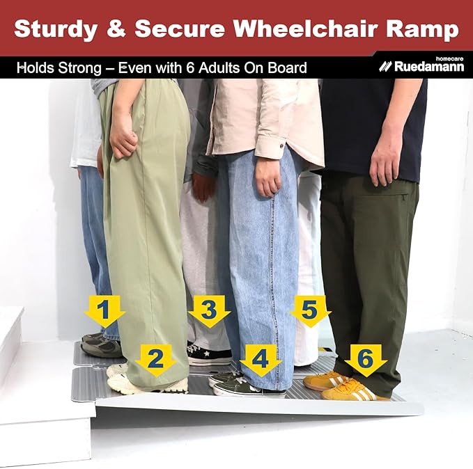 Ruedamann 2 Feet Portable Wheelchair Ramp for Doorways, Non-Slip Aluminum Wheelchair Ramp, Folding Ramp for Home Steps, Threshold Ramp for Wheelchairs, Scooters, Steps, Stairs, Walkers, Pets