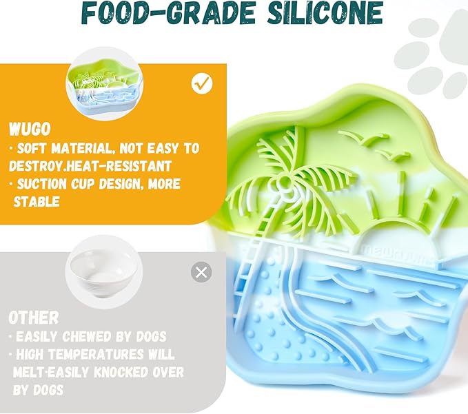 WUGO Slow Feeder Dog Bowls - Silicone Lick Mat with Suction Cups for Dog Cat Dishwasher Microwave Puppy Puzzle Bowl